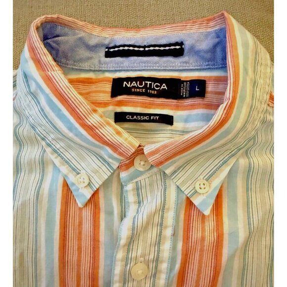 Nautica Men's Classic Fit Vertical Striped SS Button Down Collar Large - Picture 3 of 9